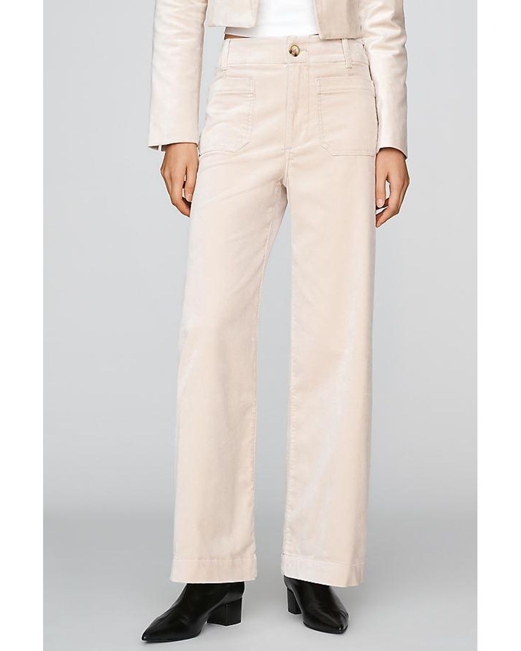 Maeve Natural The Colette Full-Length Velvet Trousers By