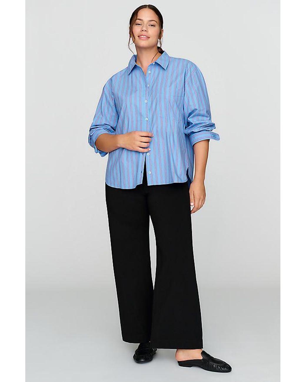 Maeve Blue The Shrunken Bennet 100% Cotton Buttondown Shirt By