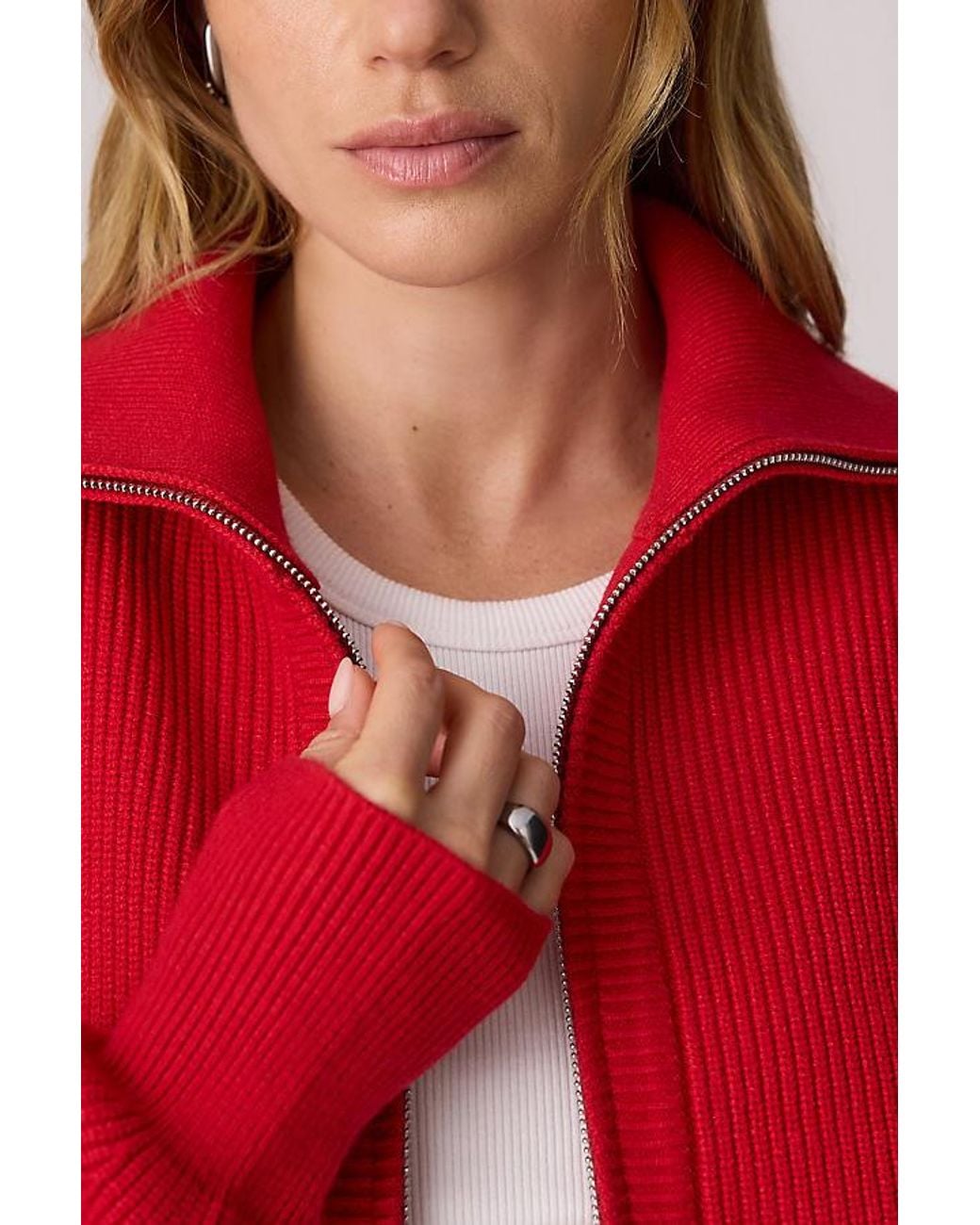 Varley Red Enrico Zip-Front Knit Jacket