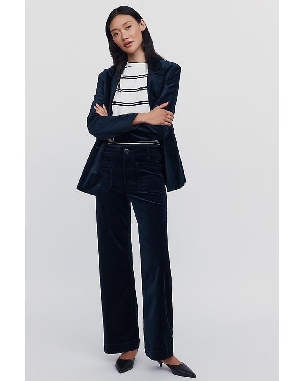 Maeve Blue The Colette Full-Length Velvet Trousers By