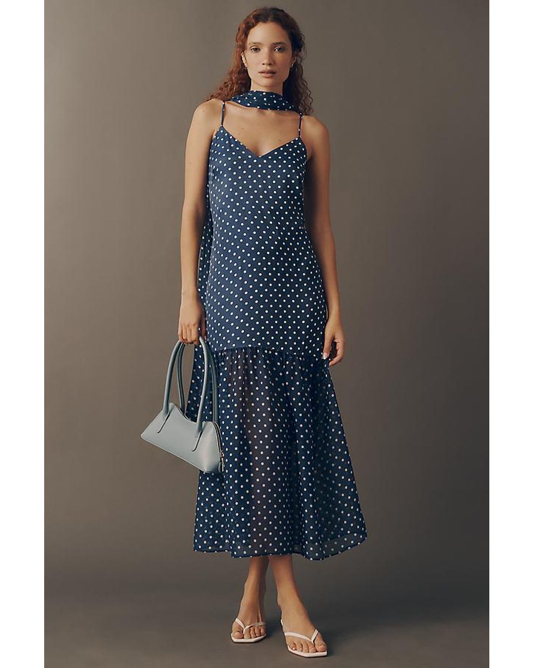 Maeve Blue Sleeveless V-Neck Tiered Scarf Midi Dress