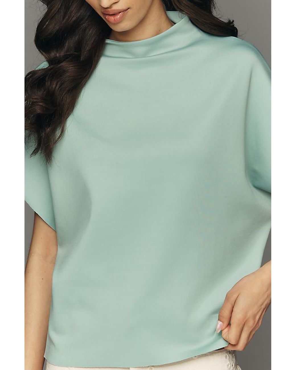 By Anthropologie Green Mock-Neck Batwing Top