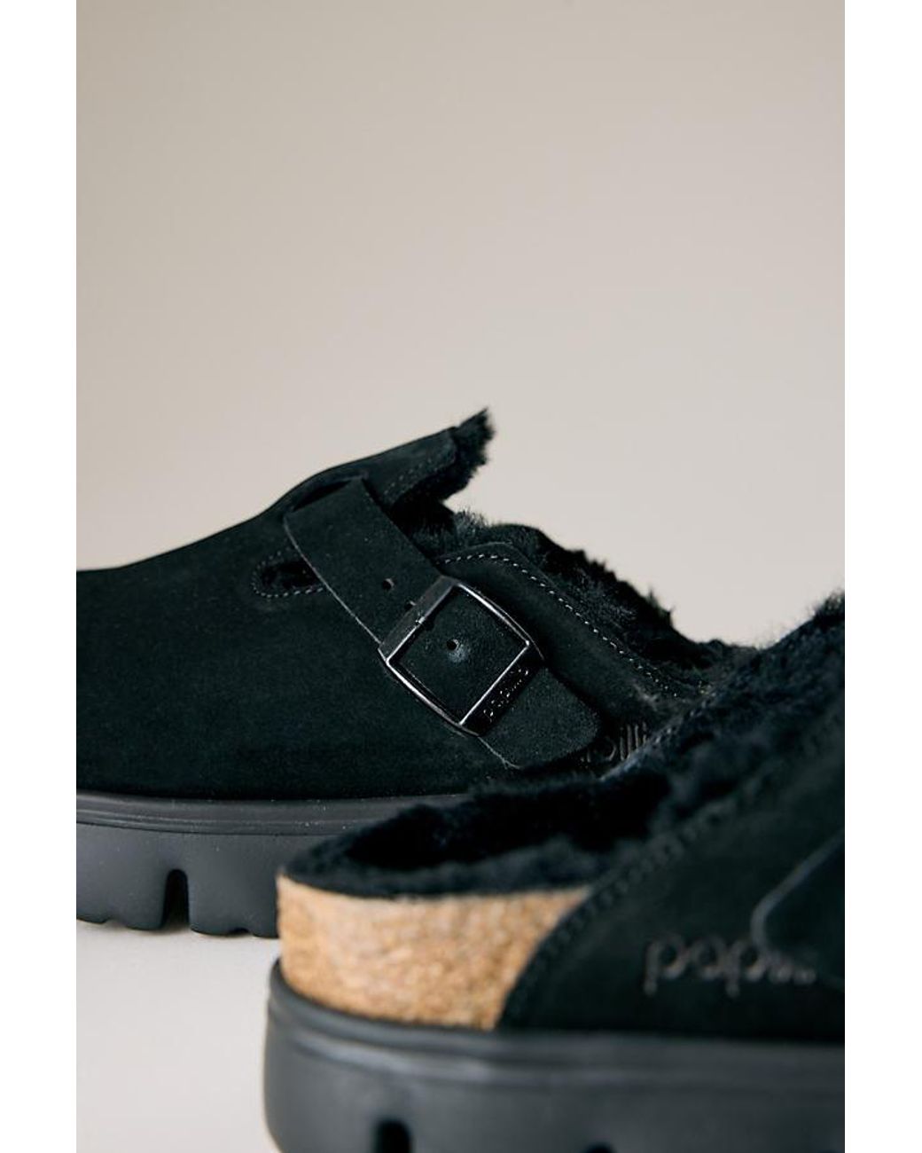 Birkenstock Black Boston Papillio Chunky Shearling Clogs