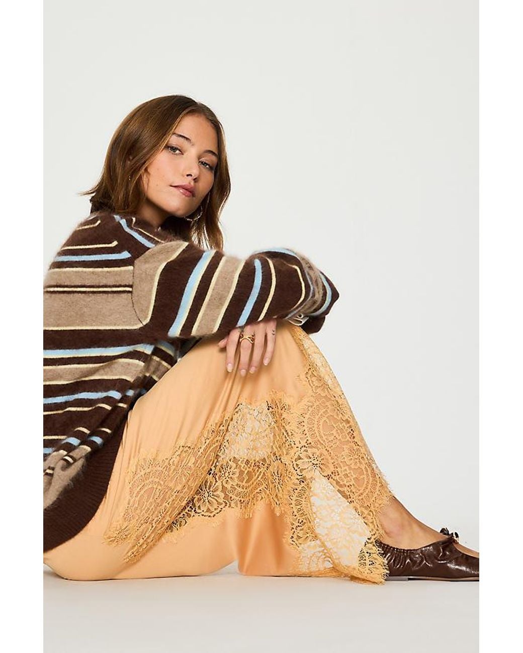 Bl-nk Natural Millie Lace-Trim Midi Skirt