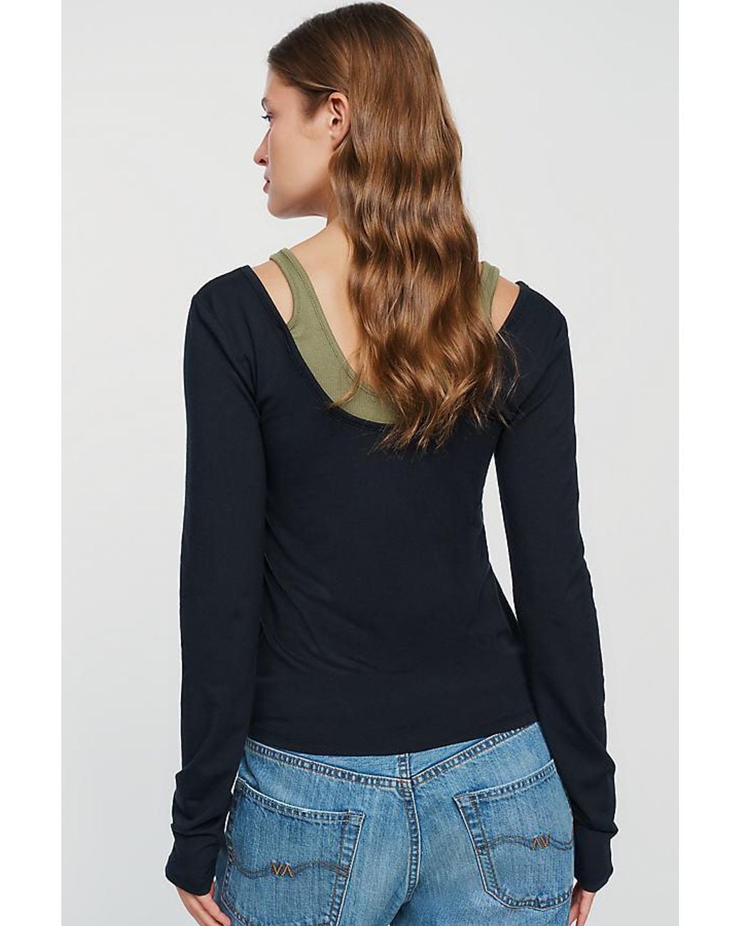 By Anthropologie Blue 100% Cotton Layered Ribbed Top