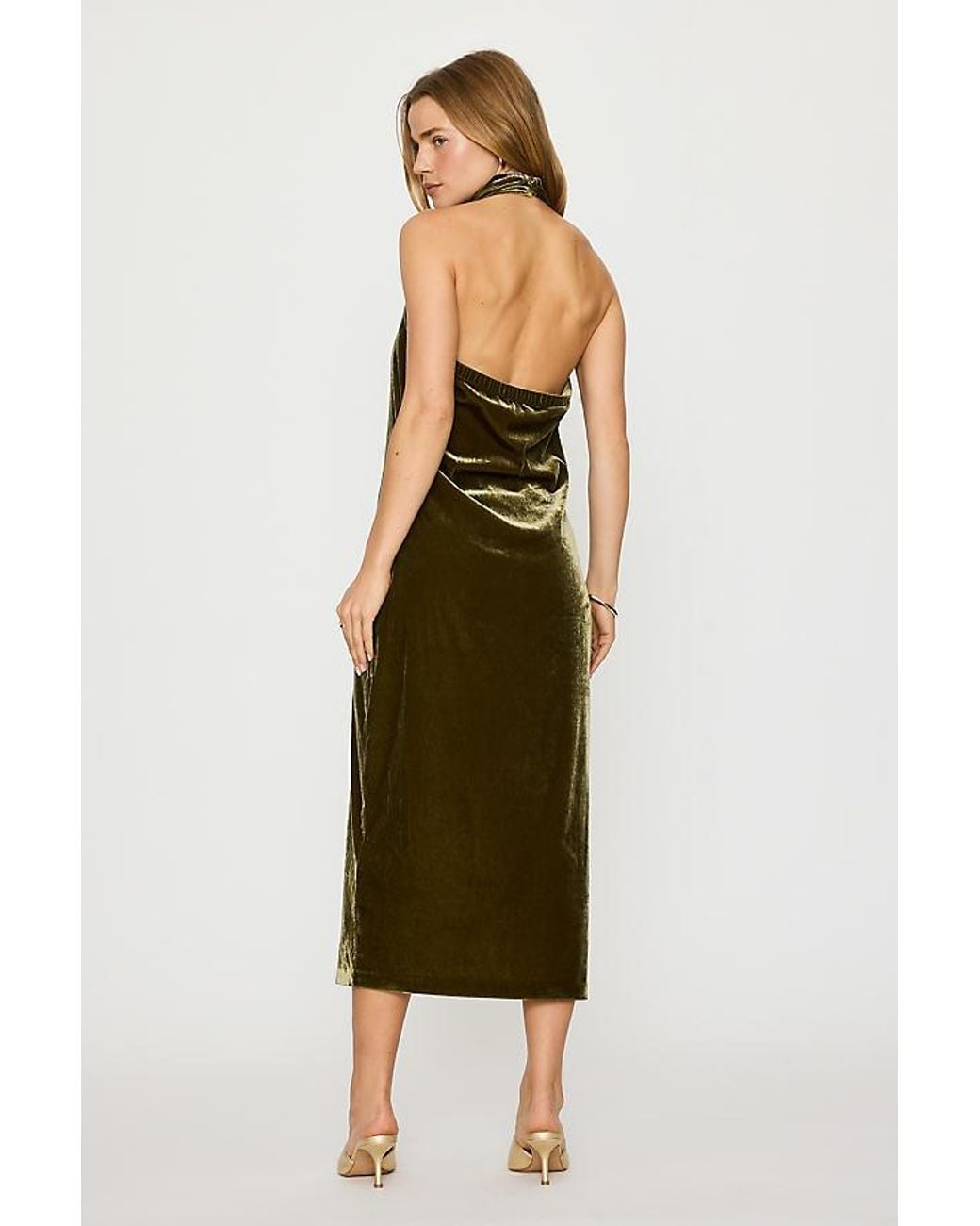 By Anthropologie Green Tallulah Velvet Halter Midi Dress