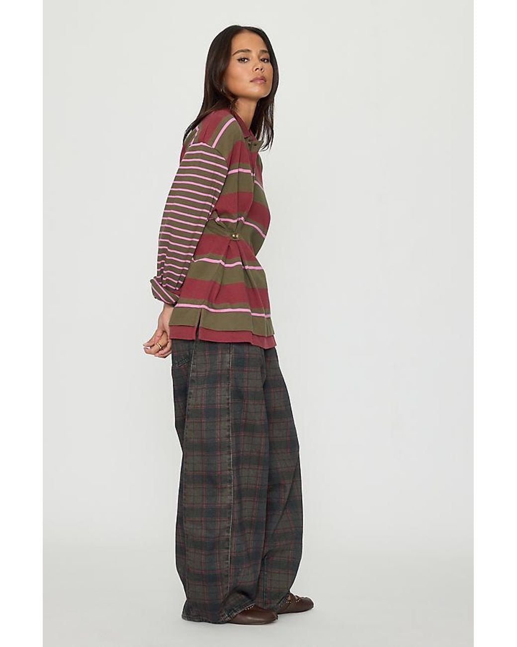Damson Madder Red Erika Check Mid-Rise Barrel Jeans