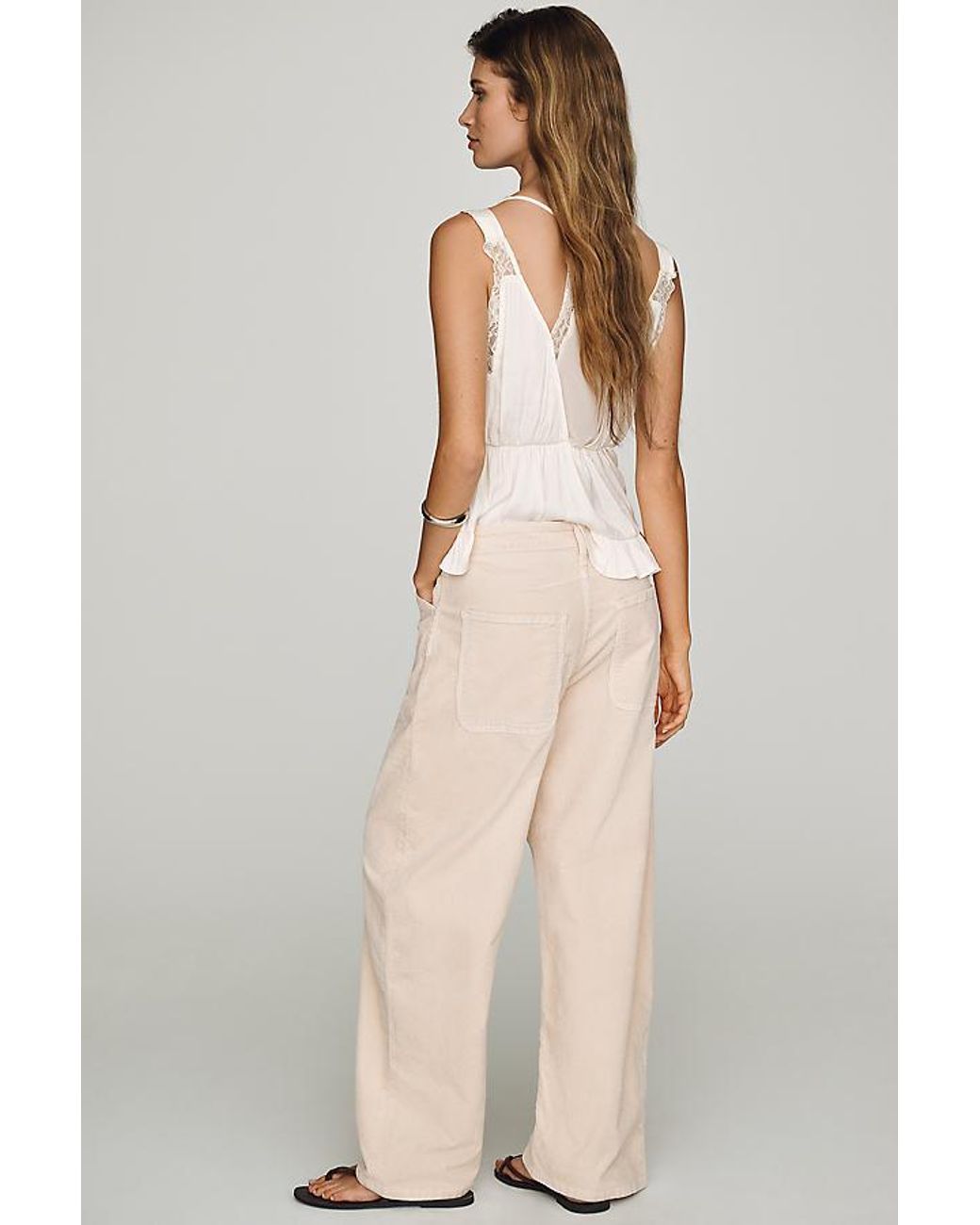 Pilcro Natural The Kayden Cord Mid-Rise Barrel Trousers By