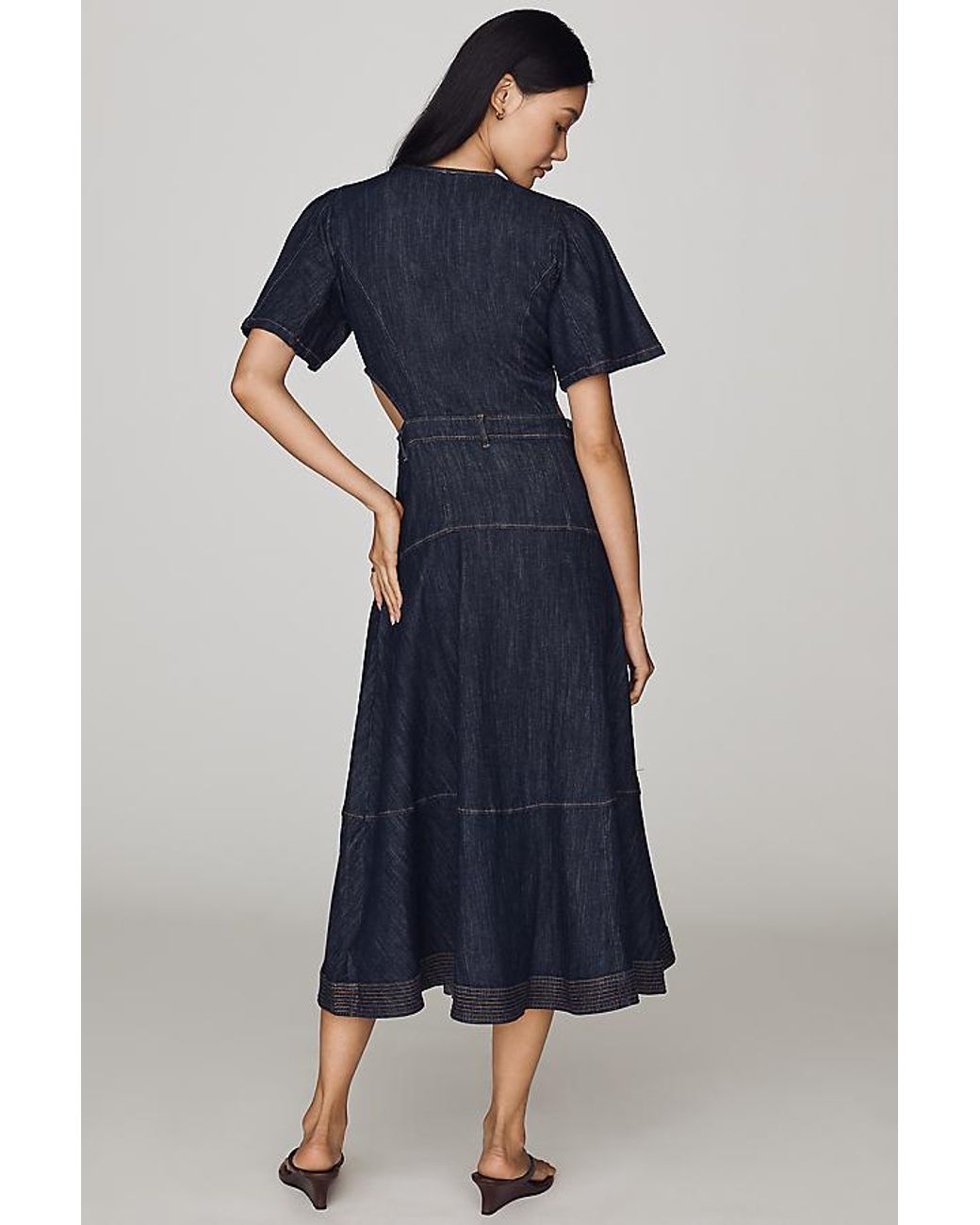 By Anthropologie Blue Cutout Denim Midi Dress