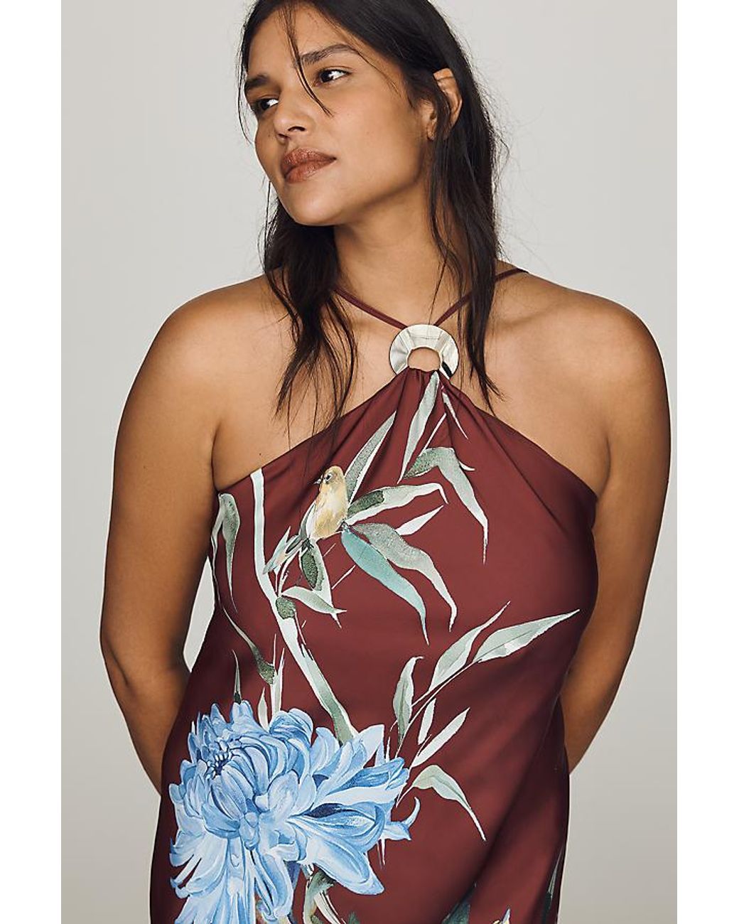 By Anthropologie White Halter Slip Midi Dress