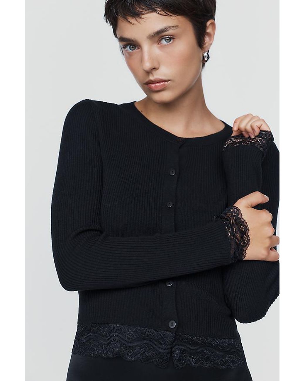By Anthropologie Black Twofer Cardigan Midi Dress