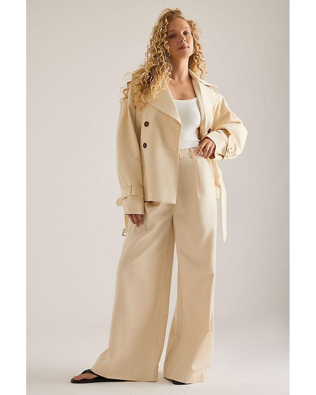 Odd Muse Natural Cotton Mix Wide-Leg Trousers
