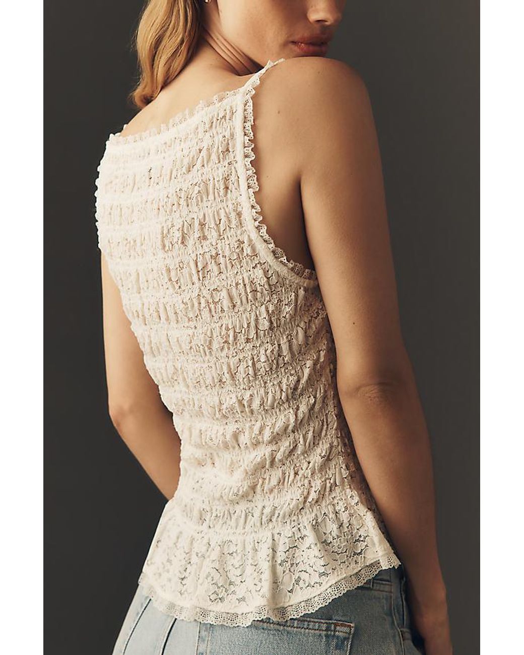 Maeve White Shirred Tank Top