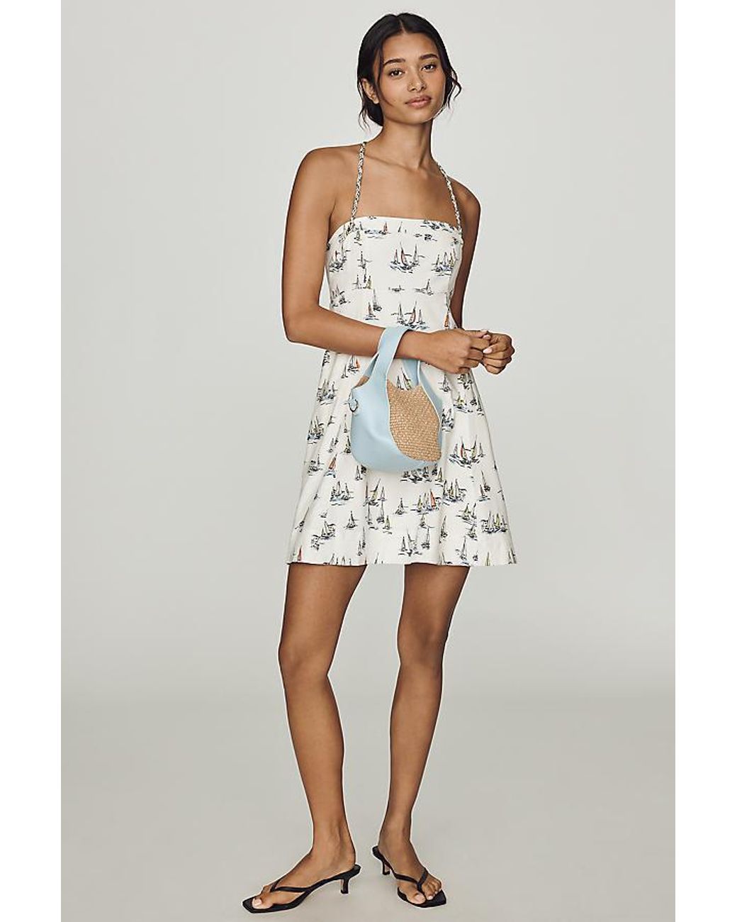 Maeve White Linen-Blend Mini Dress