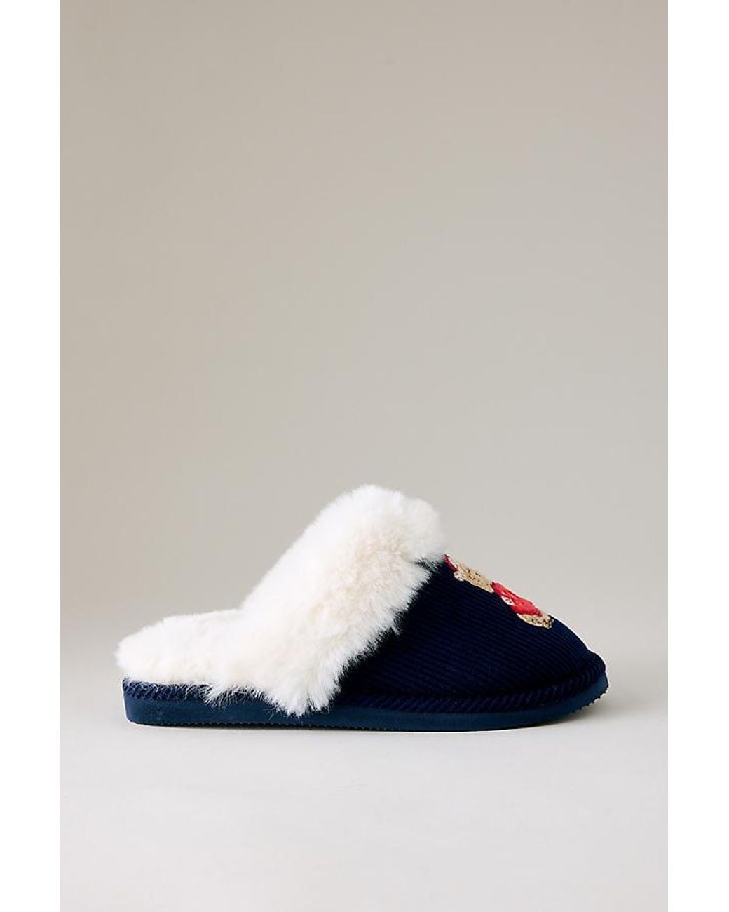 Chelsea Peers Blue Corduroy Embroidered Slippers