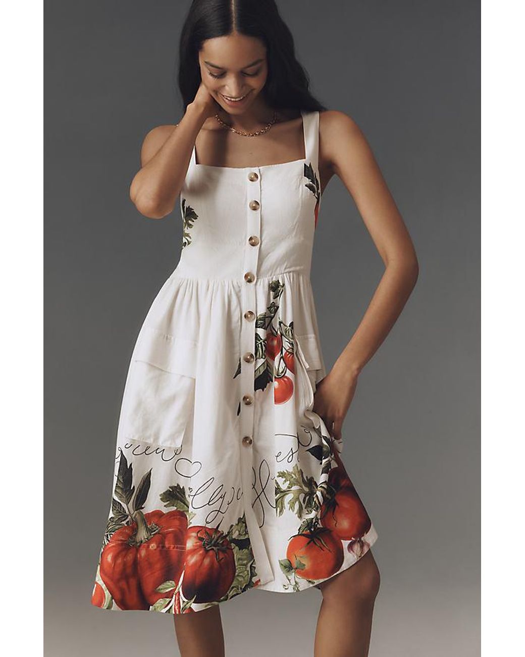 maeve button-front fit & flare tomato midi dress Maeve Button-Front Tomato Midi Dress in White