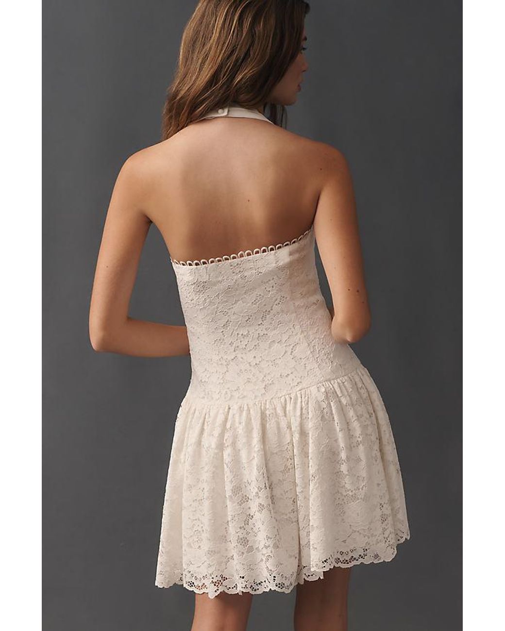 Maeve Black Lace Halter Drop-Waist Mini Dress