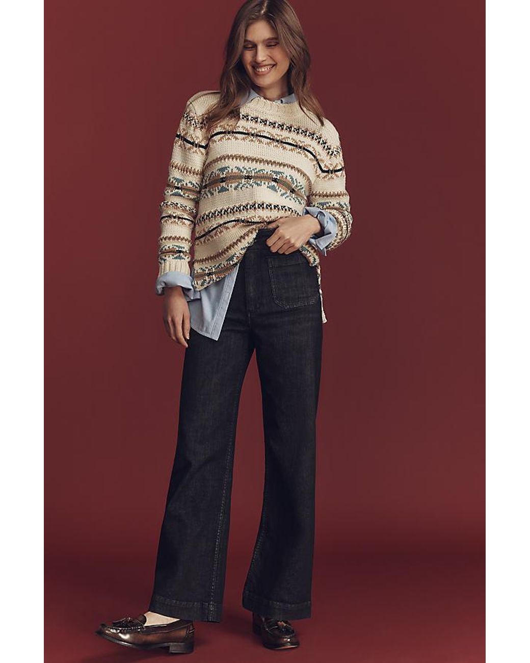 Maeve Red The Colette Full-Length High-Rise Wide-Leg Jeans By