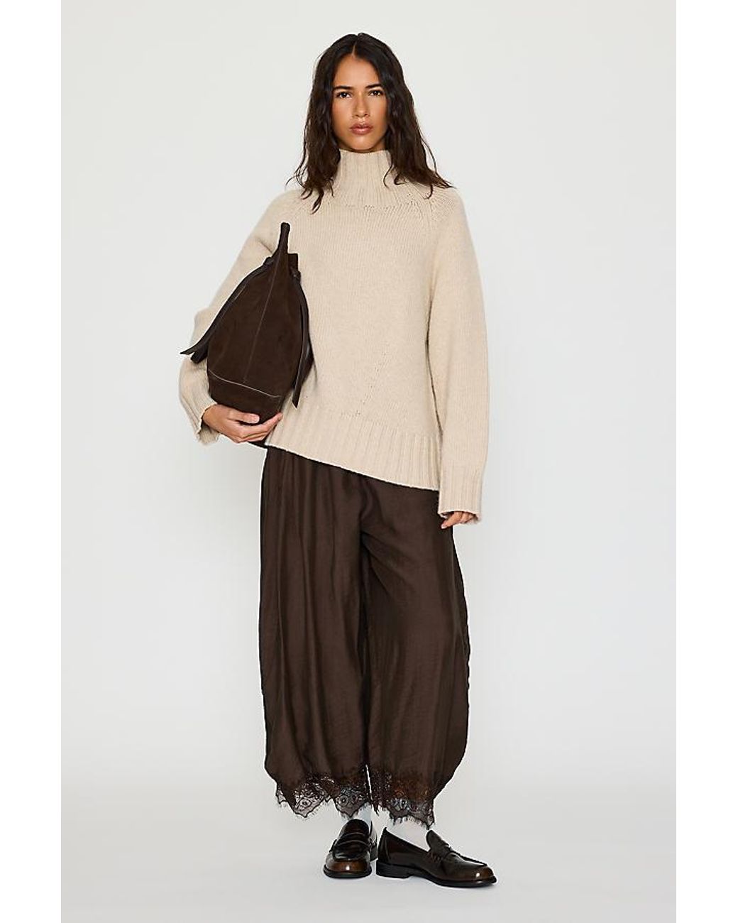 Pilcro Gray Funnel Neck Wool Cashmere Jumper