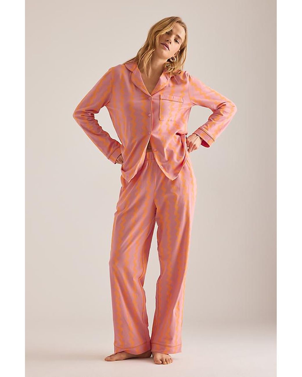 Chelsea Peers Red Zig-Zag Print Long Pyjama Set