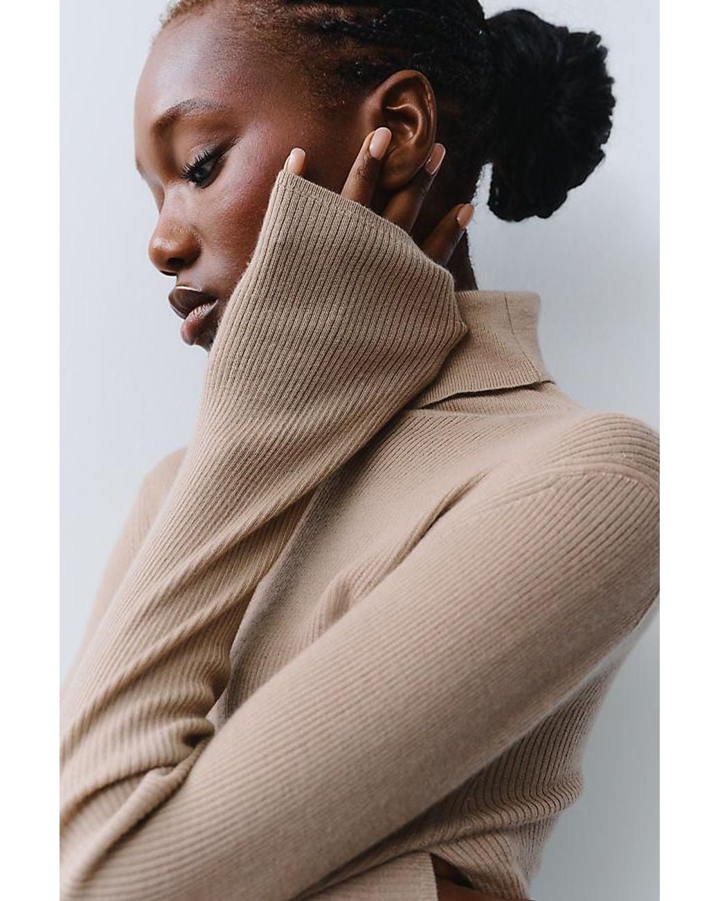 Maeve Multicolor 100% Cashmere Ribbed Turtleneck Top