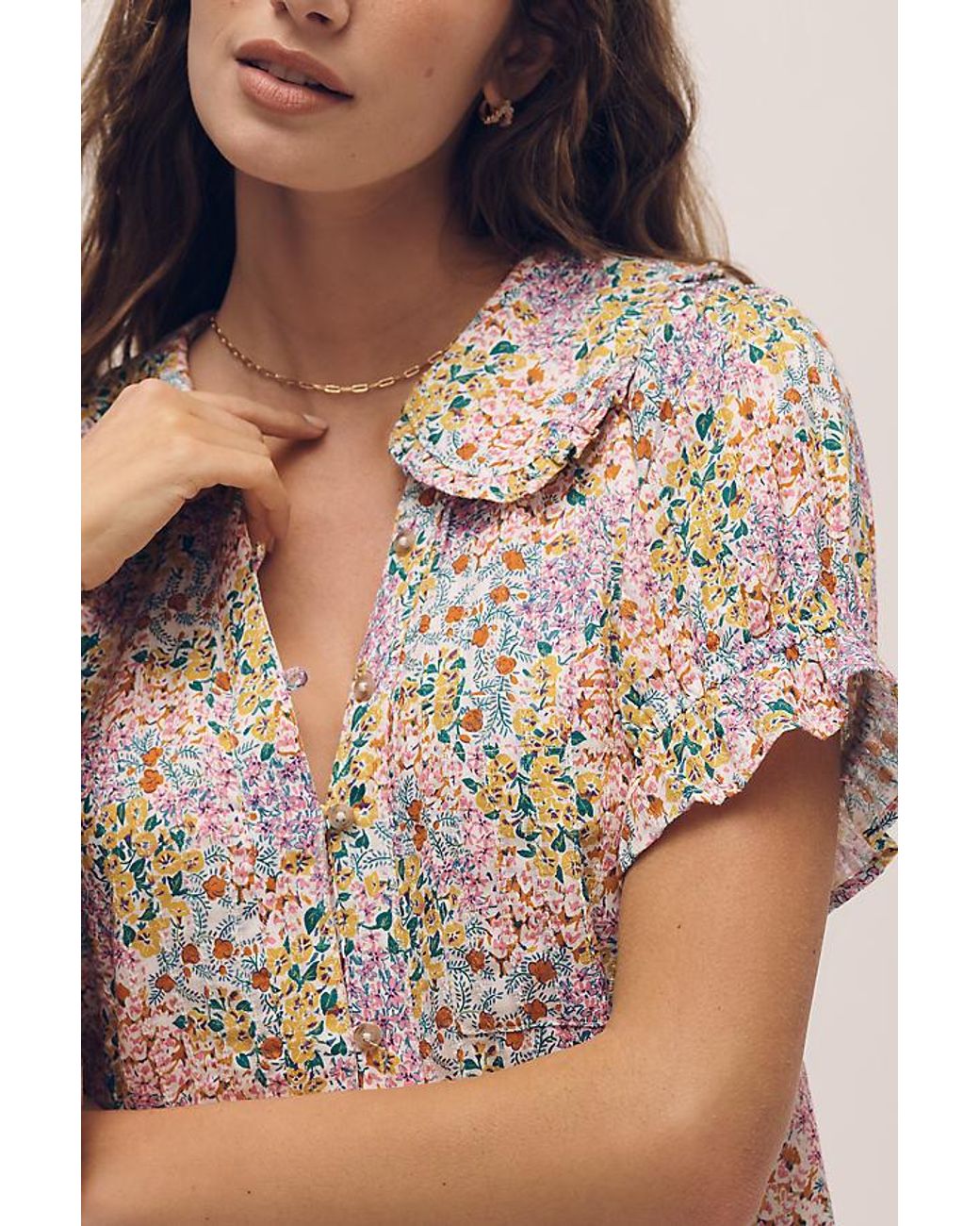 Pilcro Blue The Keira Collared Button-Front Mini Dress By
