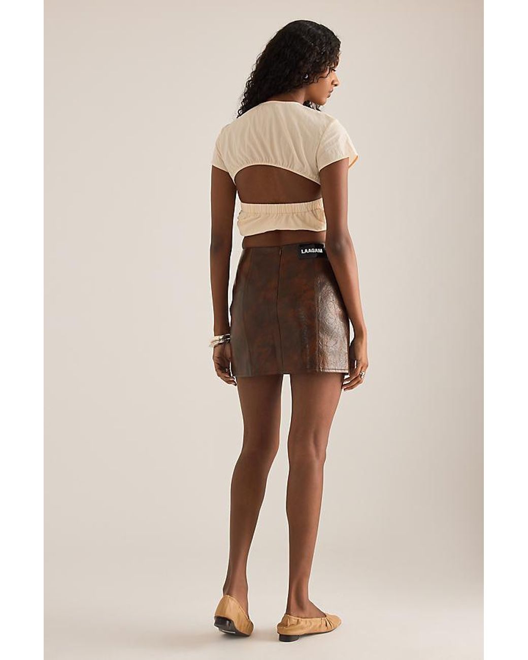 laagam Natural Juna Faux-Leather Mini Skirt