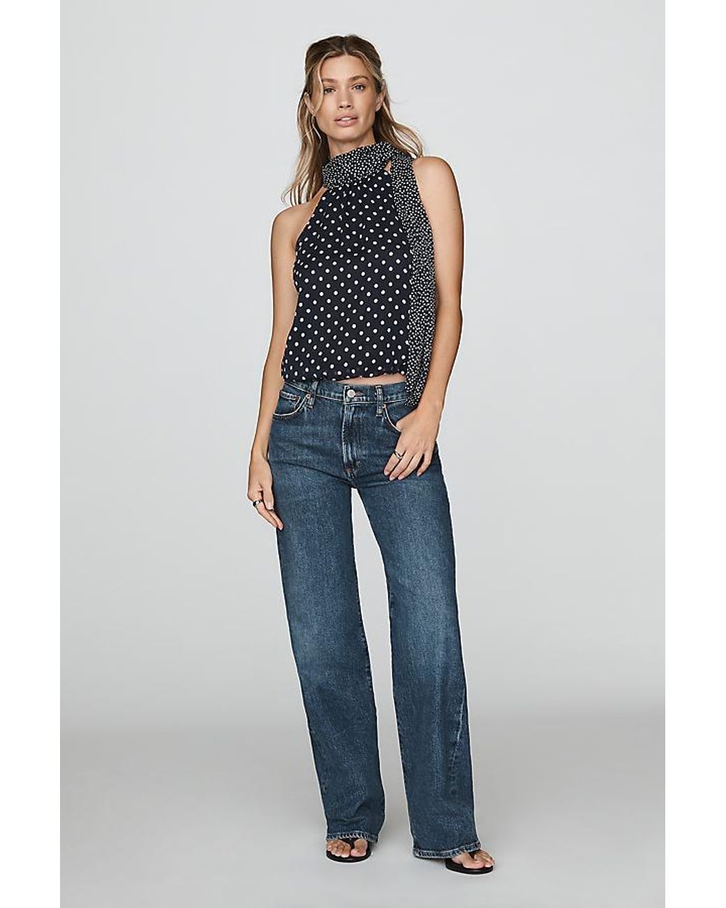 Maeve Blue Mock-Neck Bubble Top