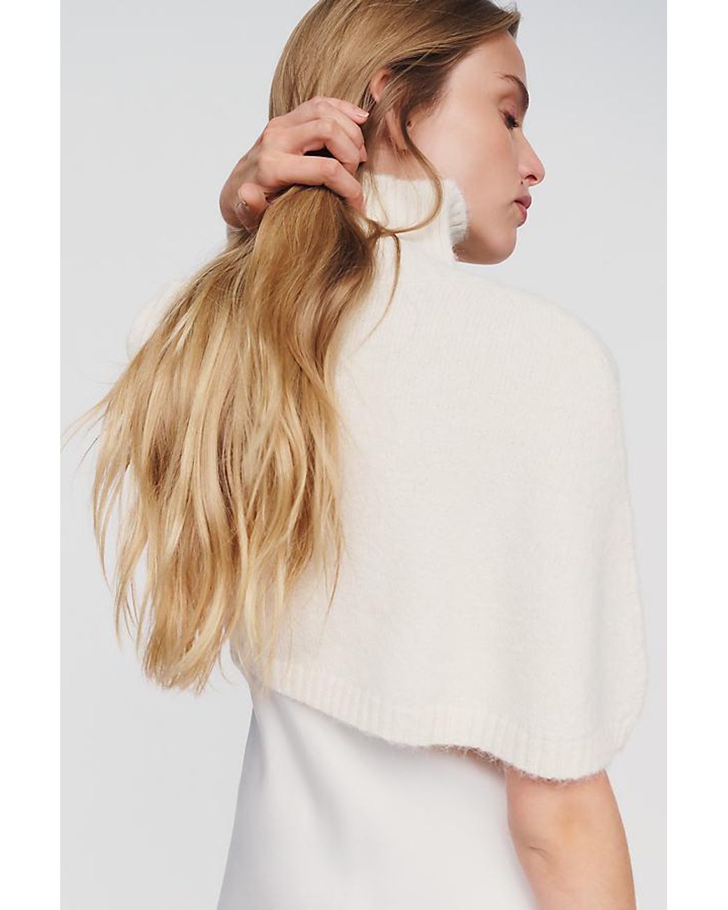 By Anthropologie Natural Cropped Funnel-Neck Poncho