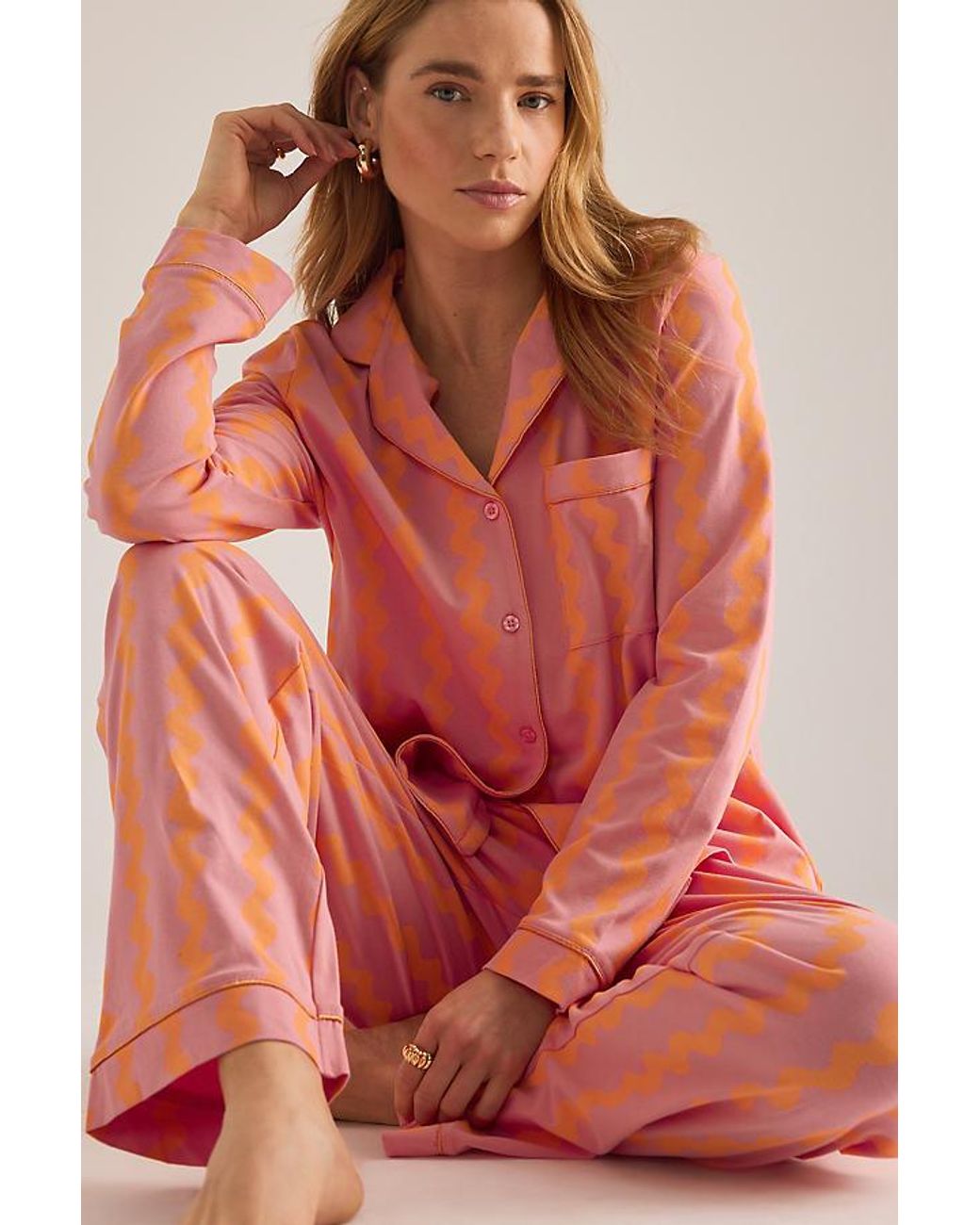 Chelsea Peers Red Zig-Zag Print Long Pyjama Set