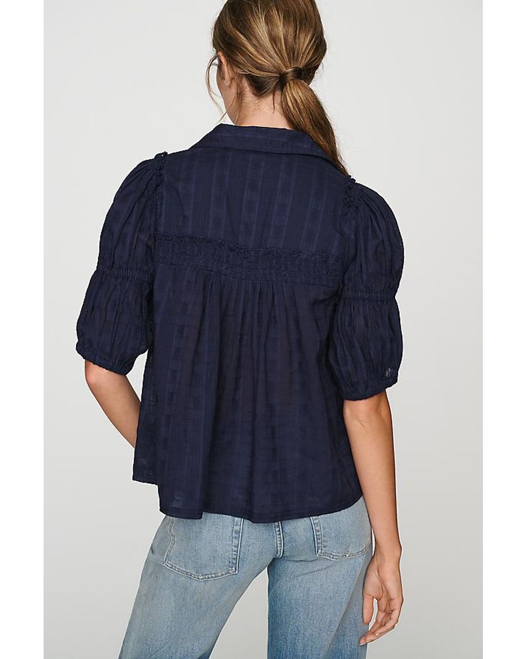 Pilcro Blue Puff-Sleeve Swing Blouse
