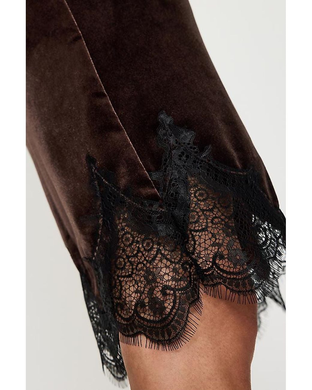 Feners Brown Suave Velvet Lace-Hem Skirt