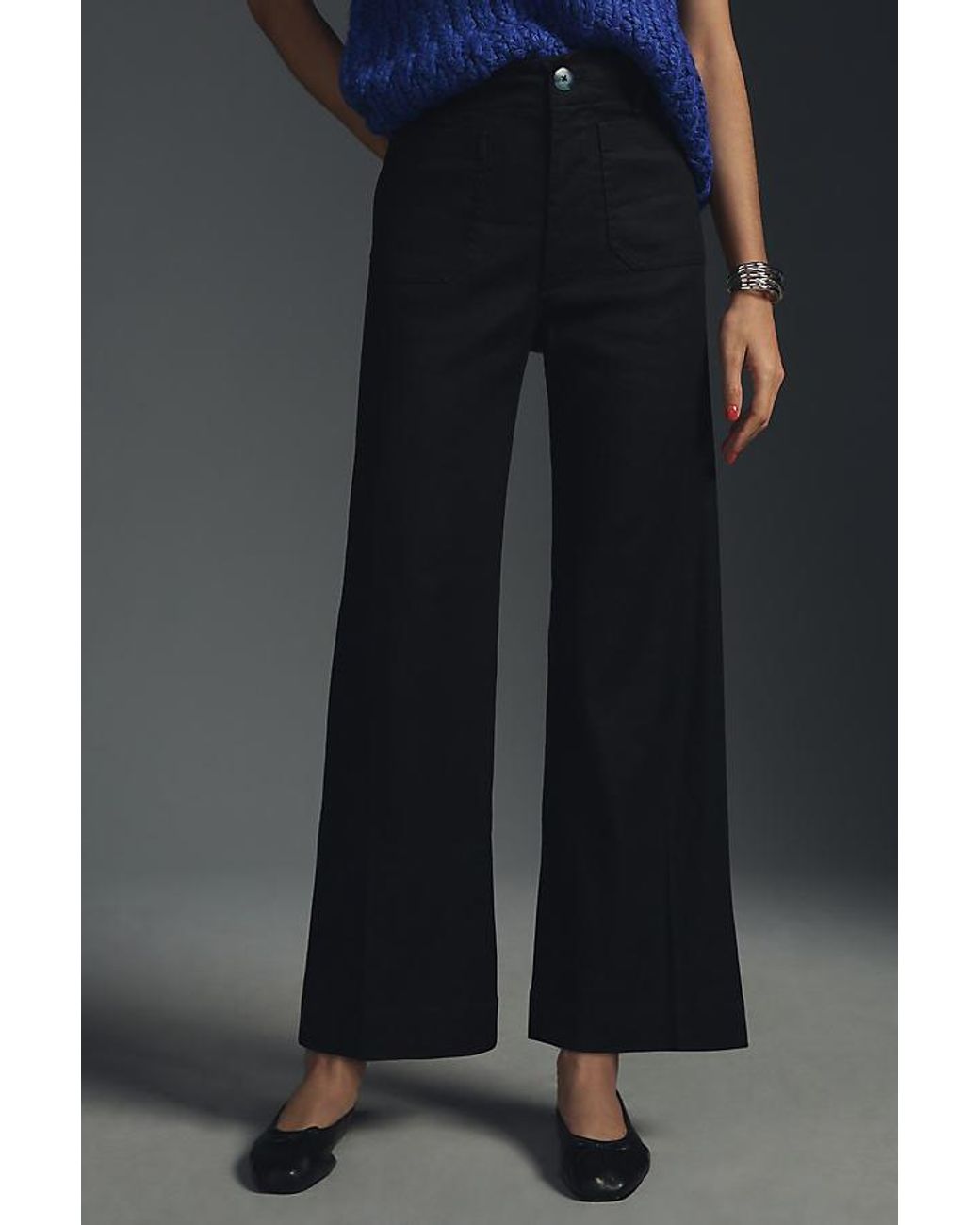 Maeve Blue The Colette Cropped Wide-Leg Trousers By Linen Edition