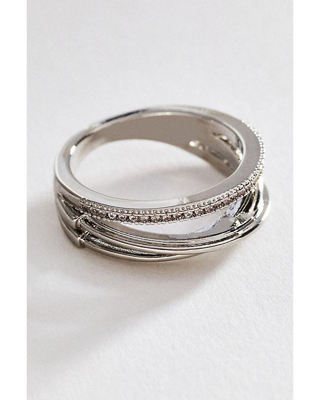 Anthropologie Gray Stacked Crystal Ring