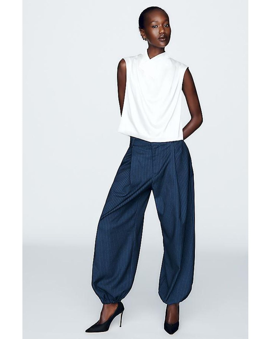 By Anthropologie White Stretch Silk Cowl-Neck Top