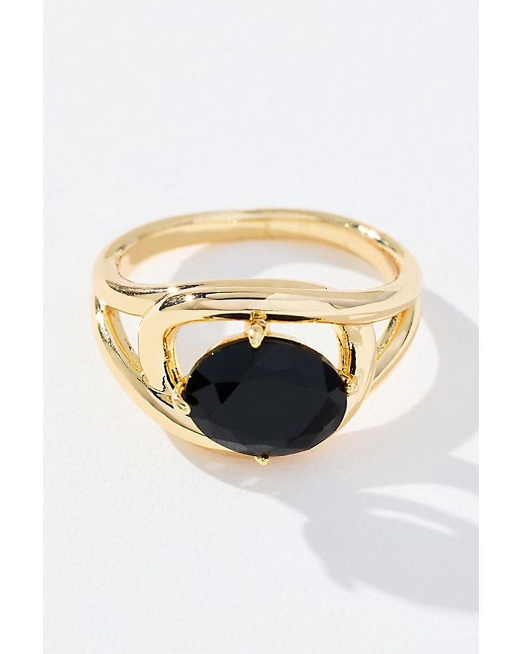 By Anthropologie Black Large Stone Cocktail Ring