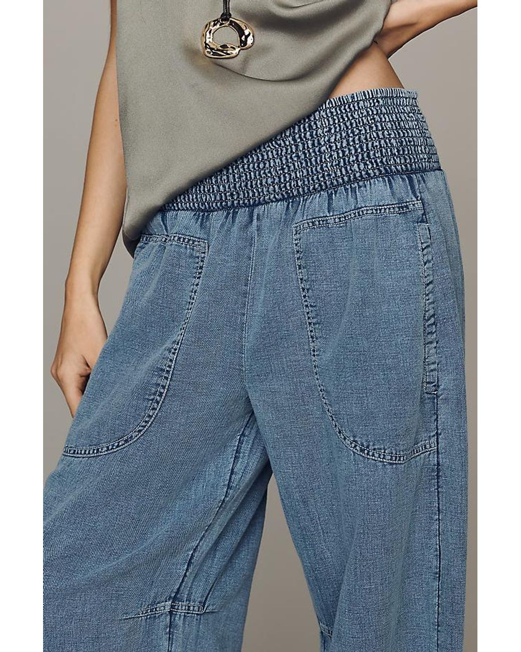 Pilcro Blue The Reese Smocked Pull-On Barrel Trousers