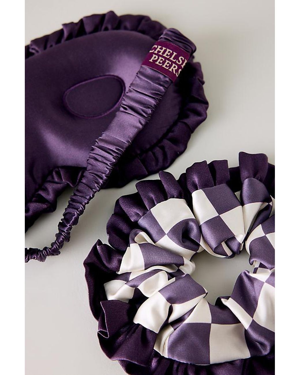 Chelsea Peers Multicolor Pure Silk Checkerboard Sleep Mask & Scrunchie Gift Set