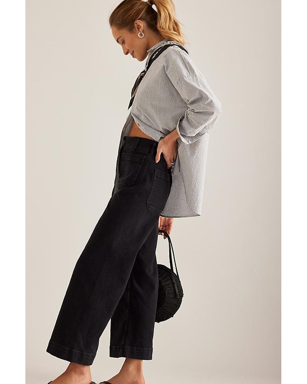 Maeve Gray The Colette Denim Cropped Wide-Leg Jeans By