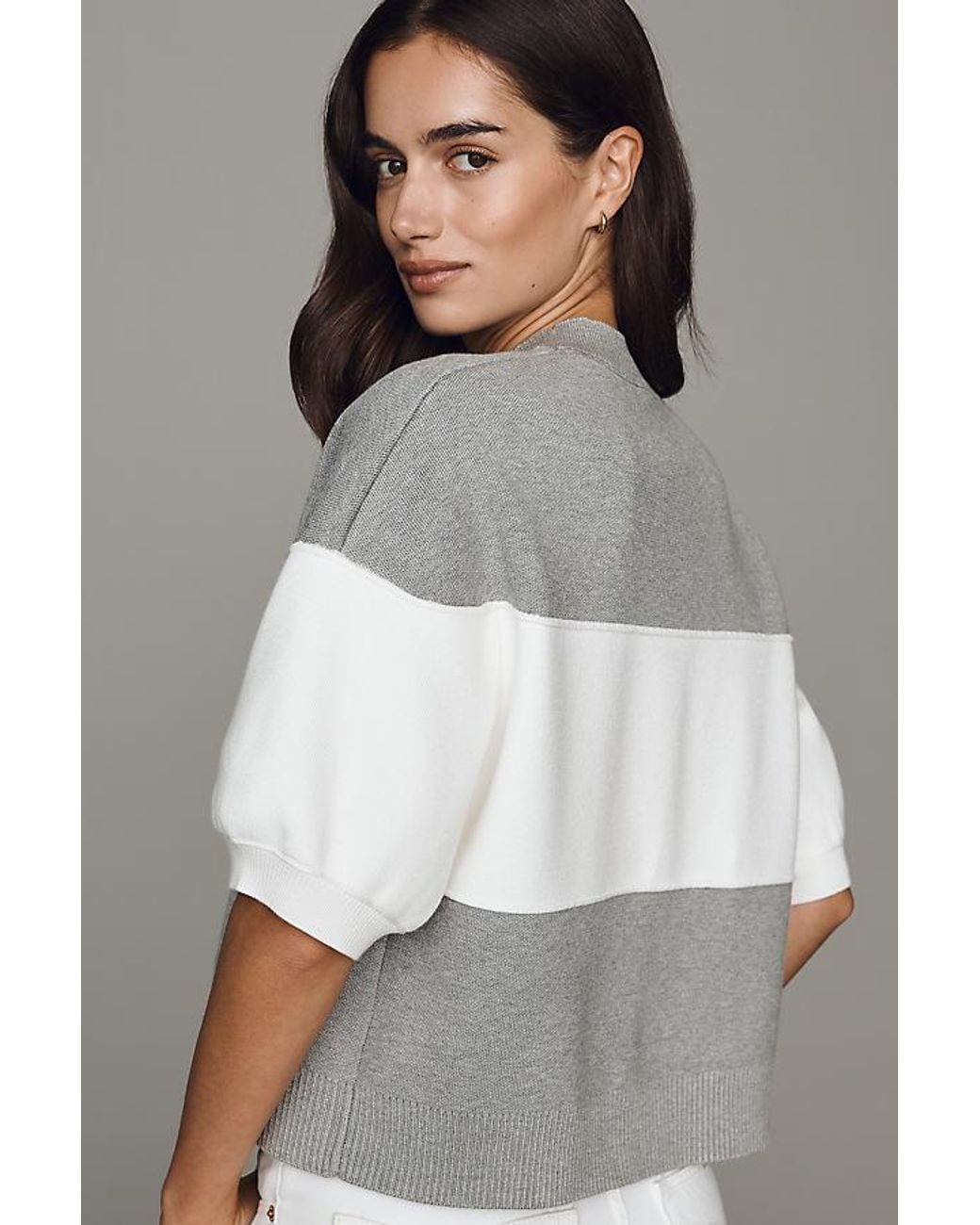 Maeve Gray Puff-Sleeve Knit Top