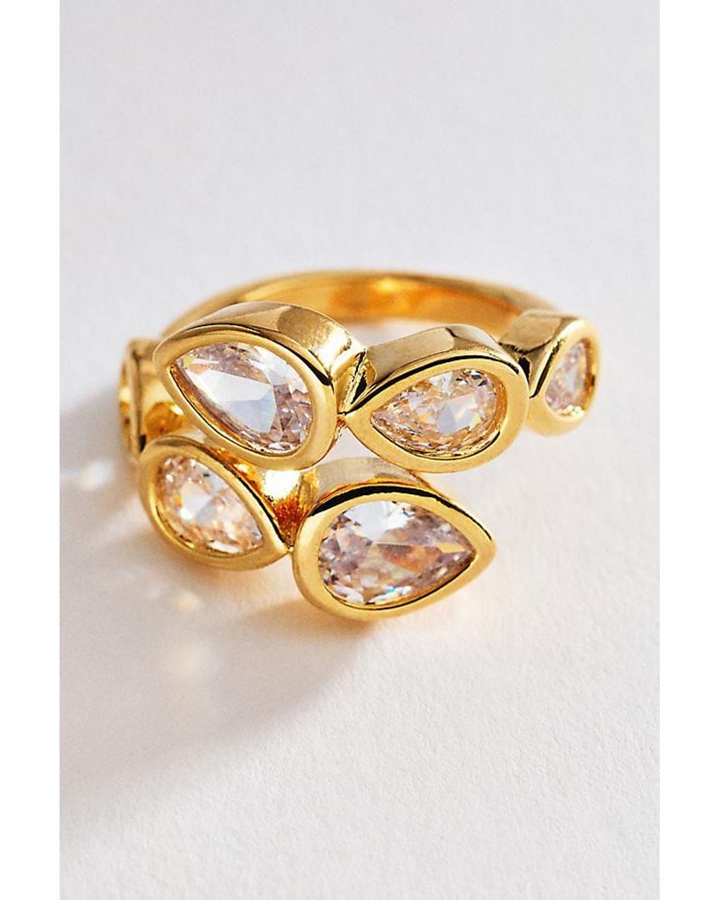 Anthropologie Metallic Bezel Crystal Wrap Ring
