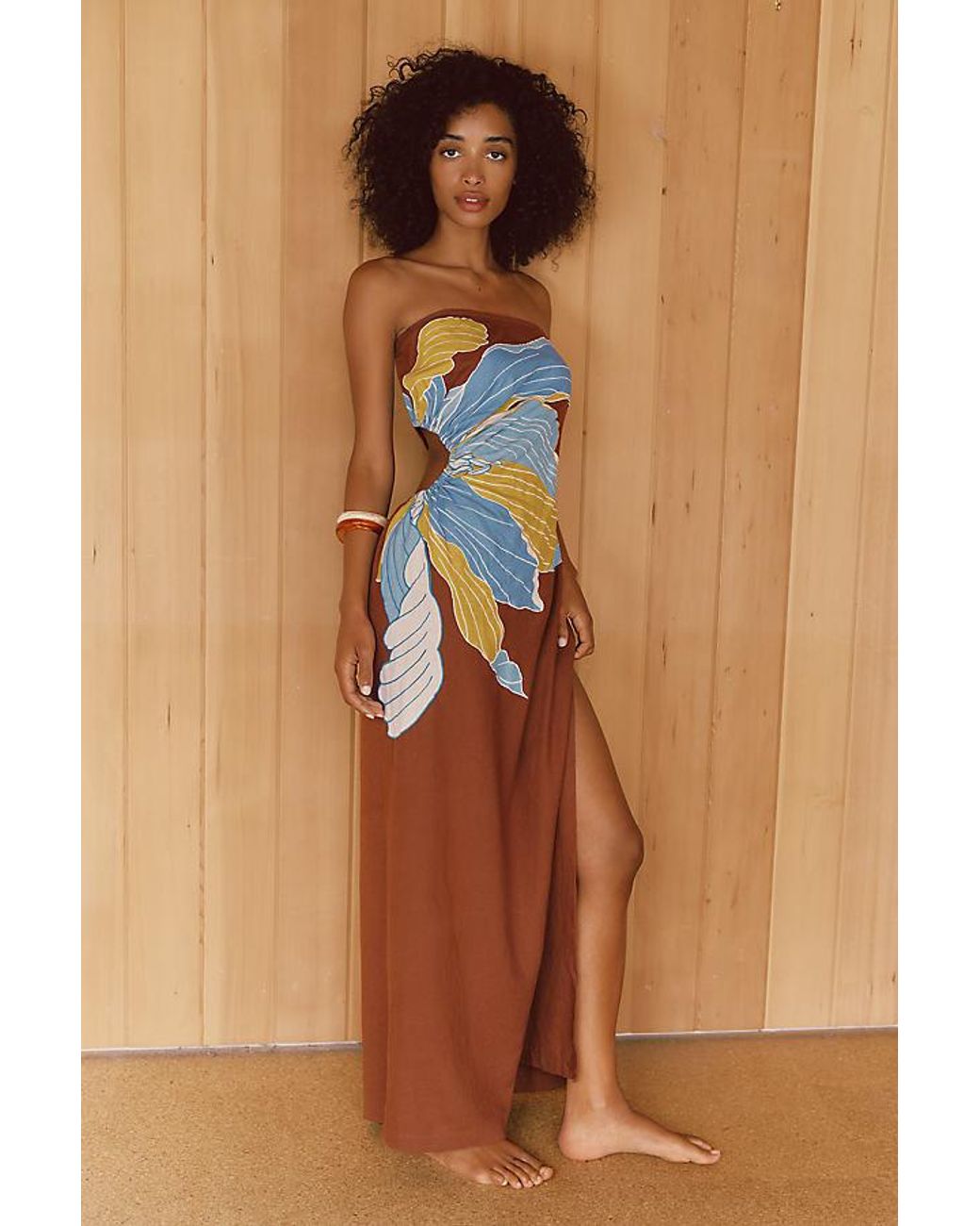 Celandine Brown The Aliza Strapless Linen-Blend Maxi Dress