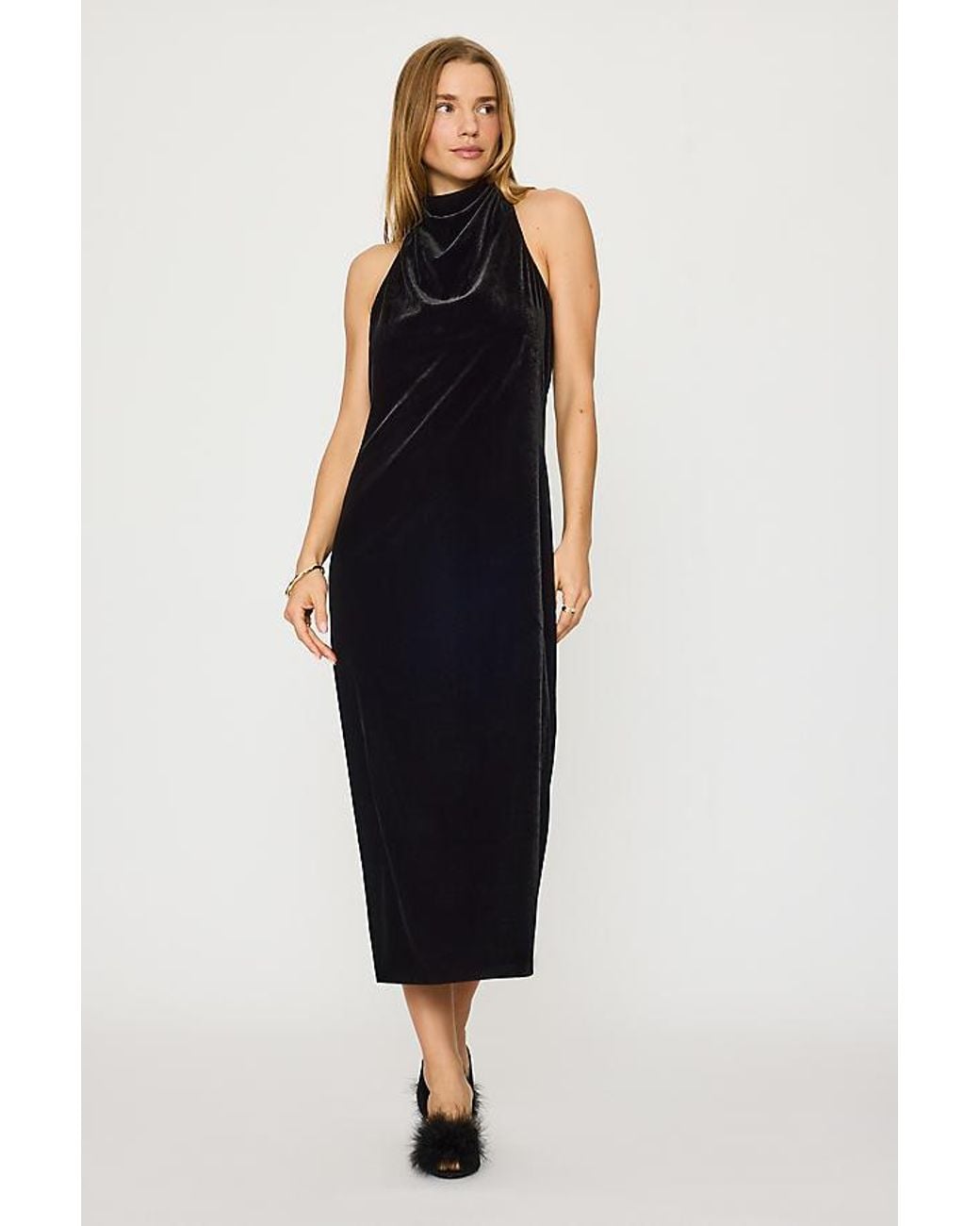 By Anthropologie Black Tallulah Velvet Halter Midi Dress