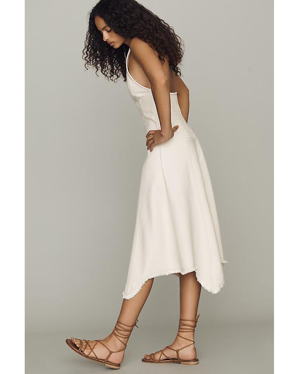 Pilcro White Denim Halter Hanky Hem Midi Dress