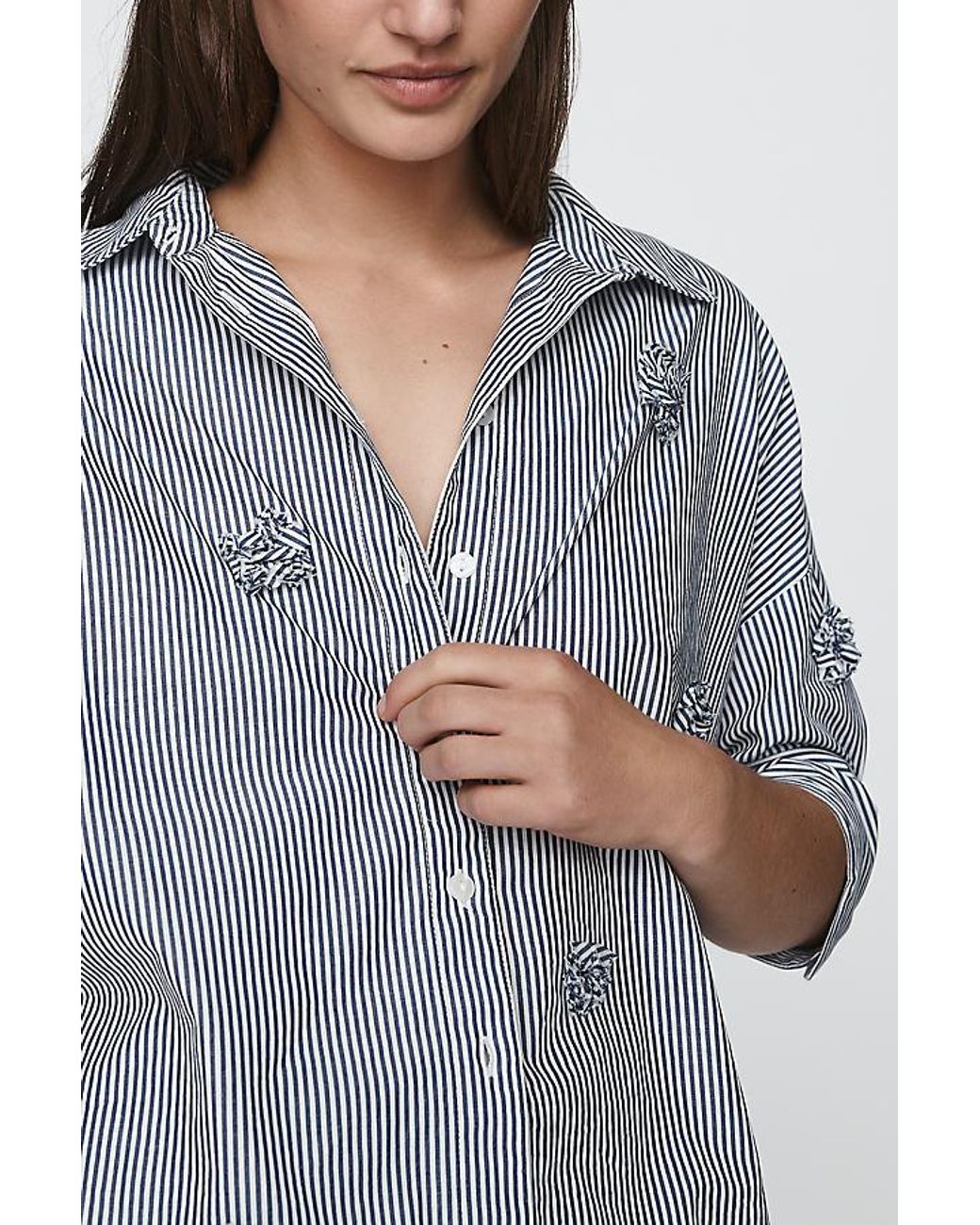 Maeve Gray The Mabel 3D Flower Boxy Oxford Shirt By