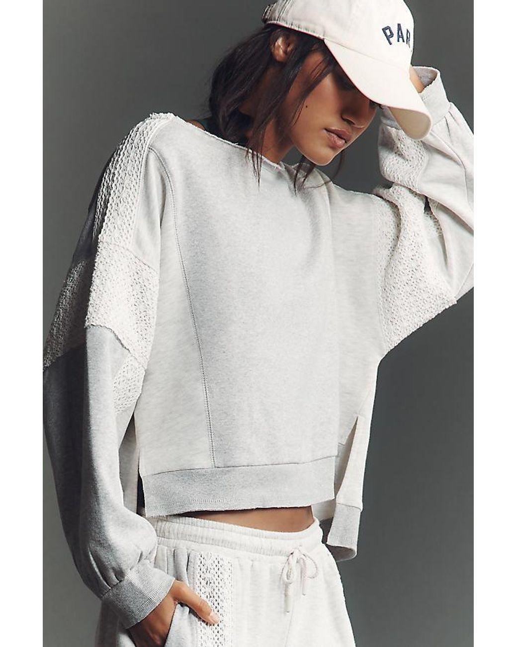 Daily Practice Gray Crew-Neck Lace Panel Sweatshirt