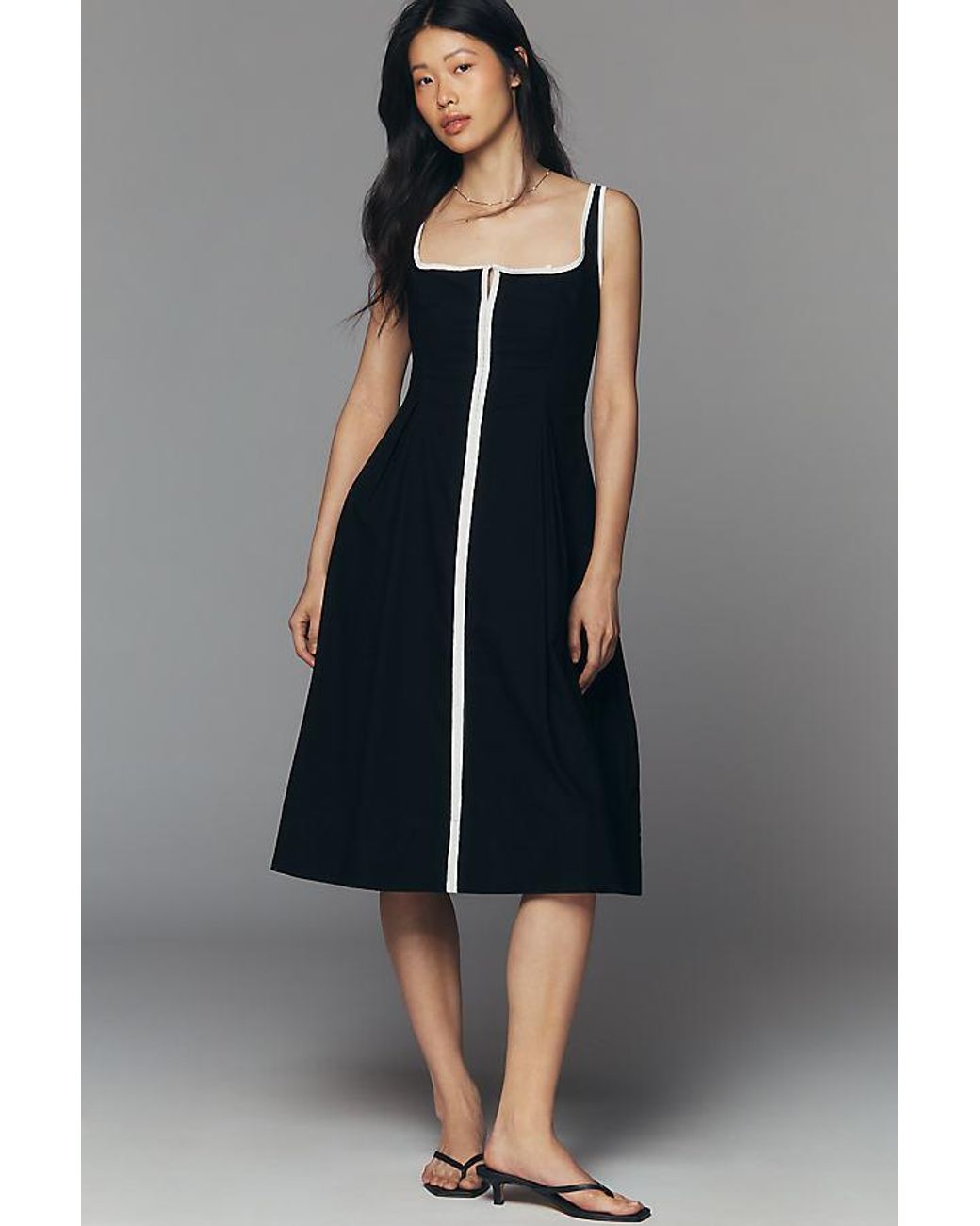 Maeve Blue Sleeveless Notched Square-Neck Midi Dress