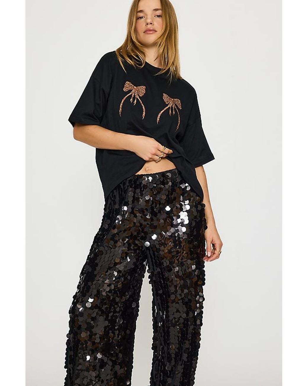 Never Fully Dressed Black Naomi Disc Sequin Balloon Trousers