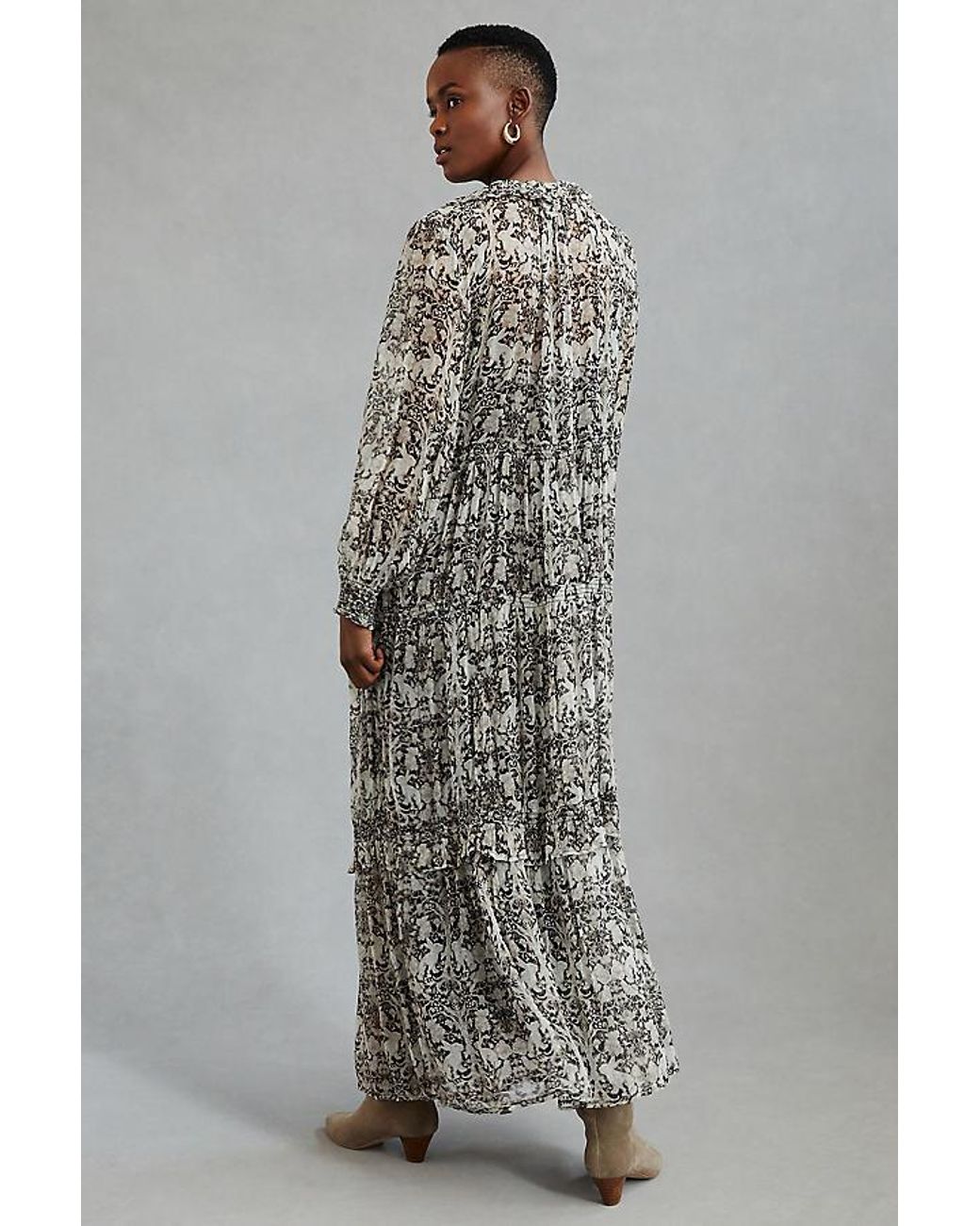 By Anthropologie Black The Marais Printed Chiffon Maxi Dress