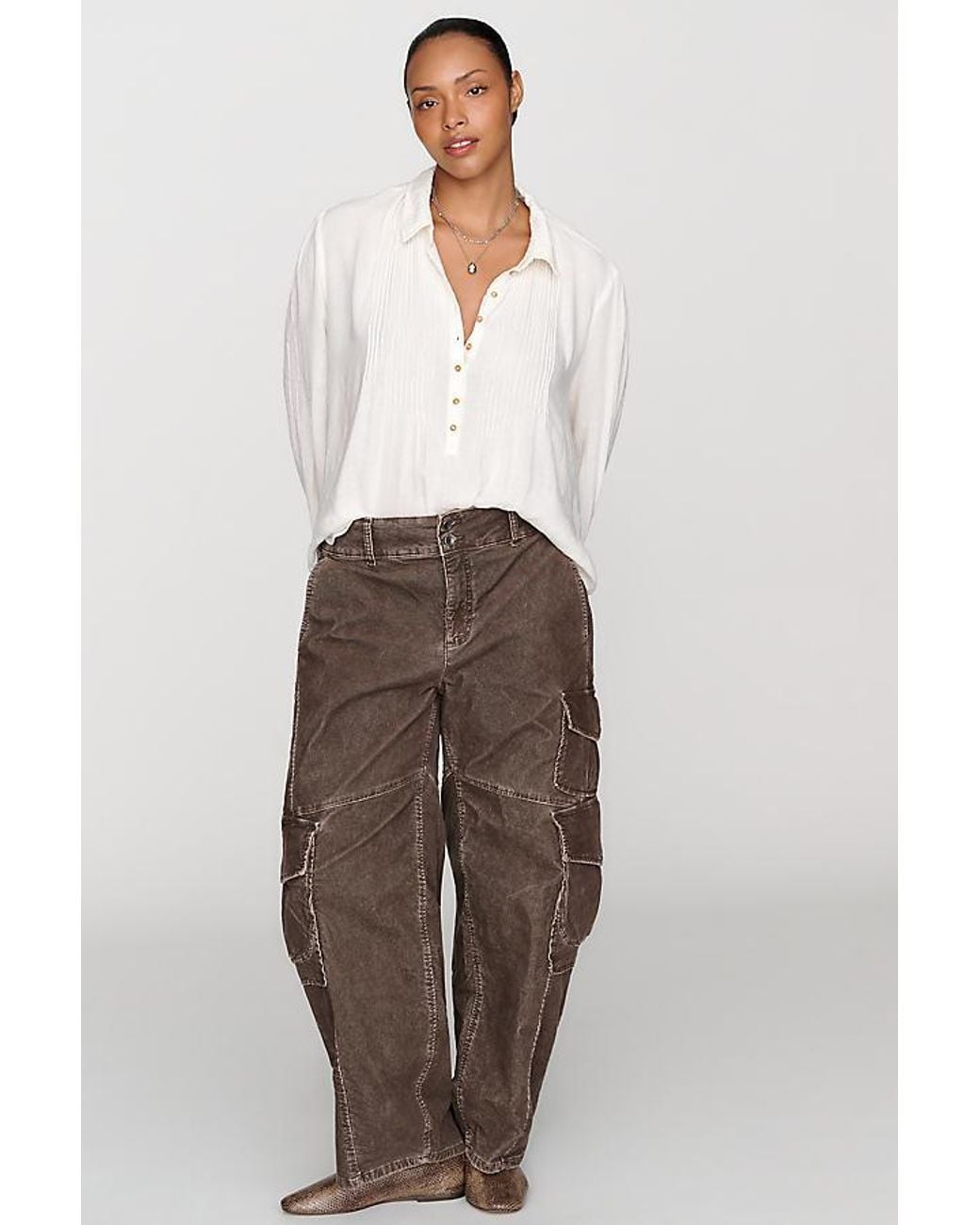 Pilcro White Wool-Blend Pleated Henley Blouse